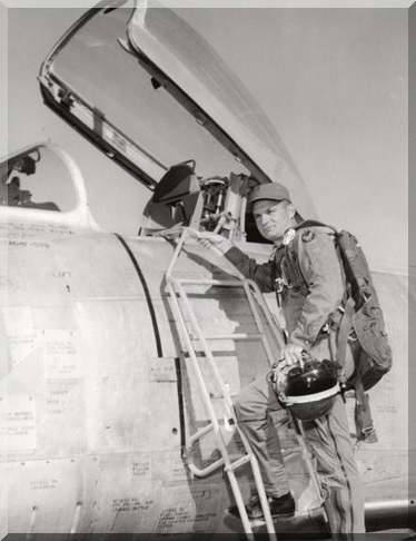 Early in his career, Lt. Col. King, known as &ldquo;Sky King,&rdquo; flew the F-86 Sabrejet. This was prior to his involvement with the 100 C &amp; D fighter jet series.
