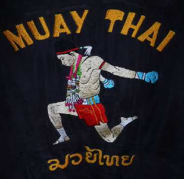 Beautiful Muay Thai embroidery on the back of one of his jackets. Very cool!