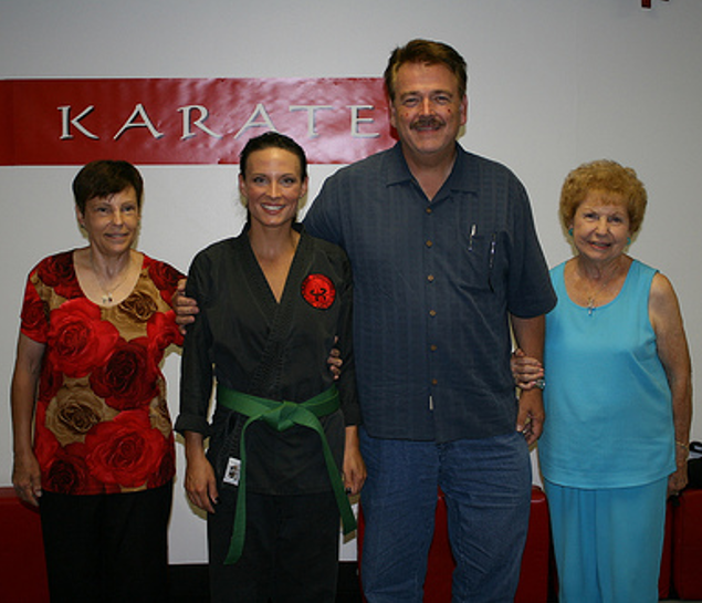 Warrior&rsquo;s Green Belt test: 26 September 2008. From left to right: Mrs. Carden, Annette, Professor Carden and Grandma.